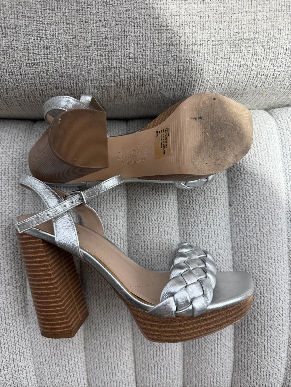 Silver Braided Platform Heel Sandals - Women